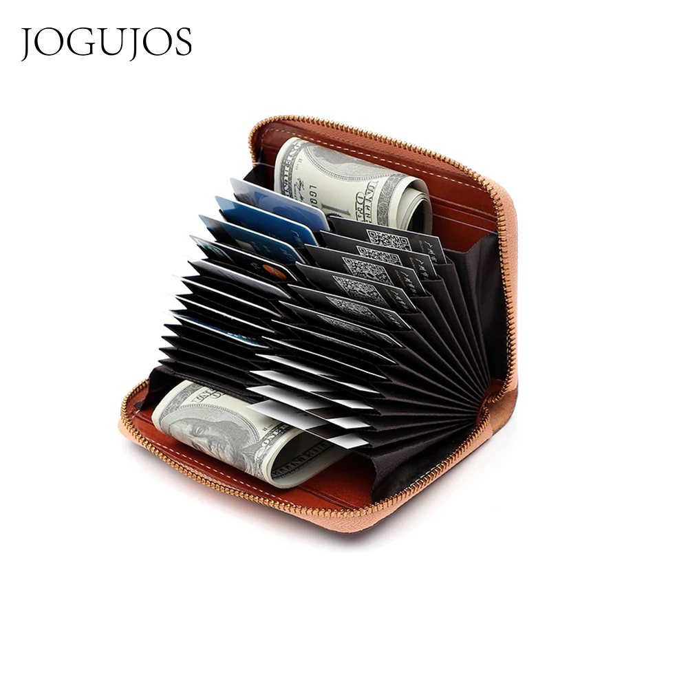 

JOGUJOS Retro Genuine Leather Unisex Credit Card Cash Holder Wallet 26 Bits Card Holder Coin Purse Men Women Card Id Holders