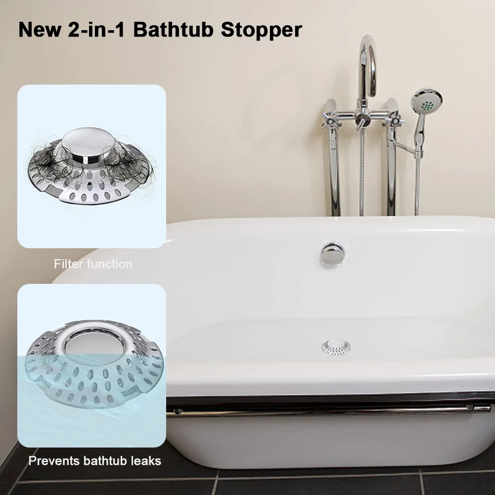 

Bathtub Drain Stopper Anti-Clogging Drain Cover with Strainer Pop Up Tub Drain Hair Catcher for 1.57 To 2.2 Inch Bath Drain Hole