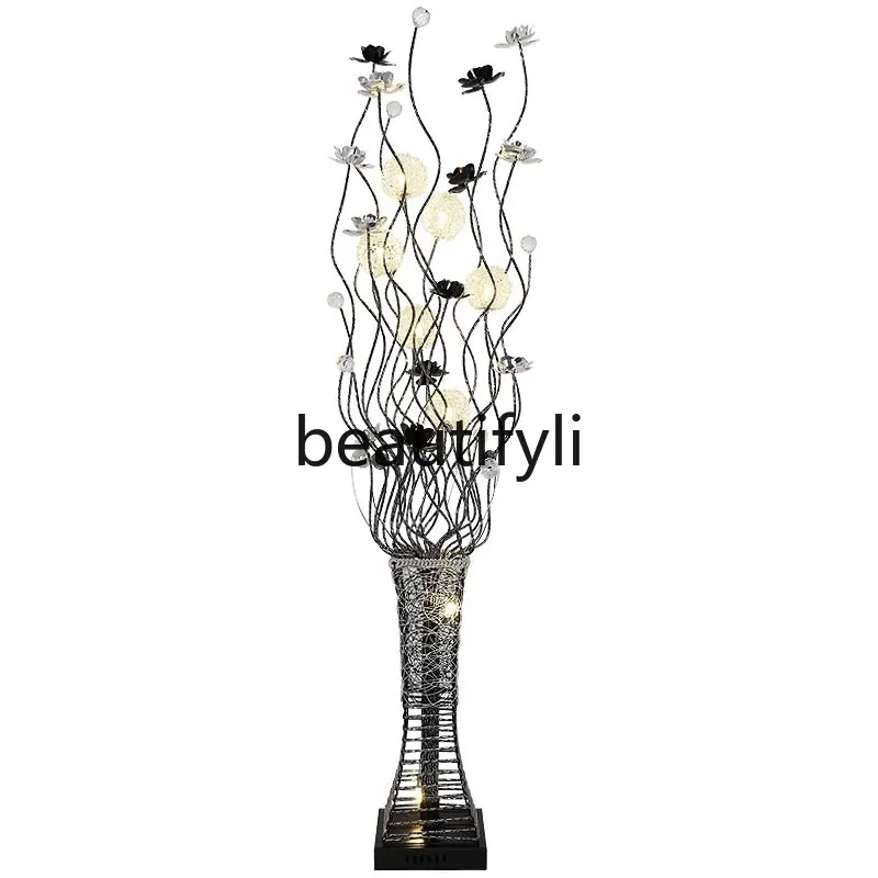 Creative and simple modern personalized floor lamp bedroom led vase decoration crystal floor lamp remote control aluminum