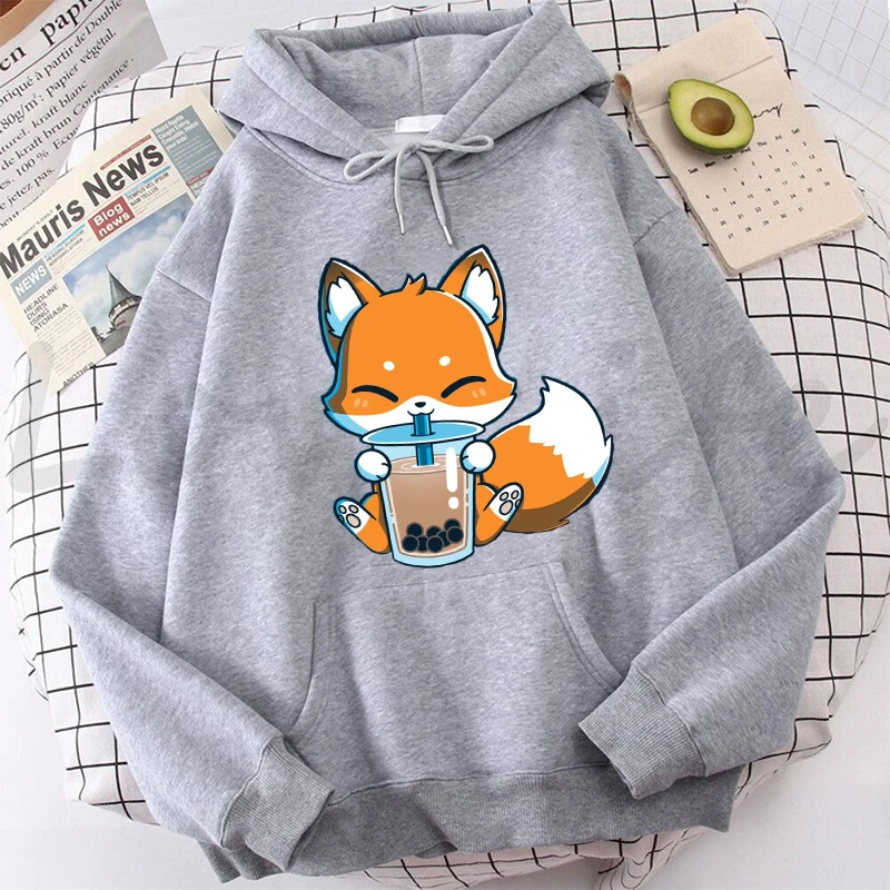 Boba Milk Tea Hoodies Fashion boys girls Women Clothes Kawaii Sweatshirt kids Cartoon Fox Graphic Hoodie Harajuku Sudaderas