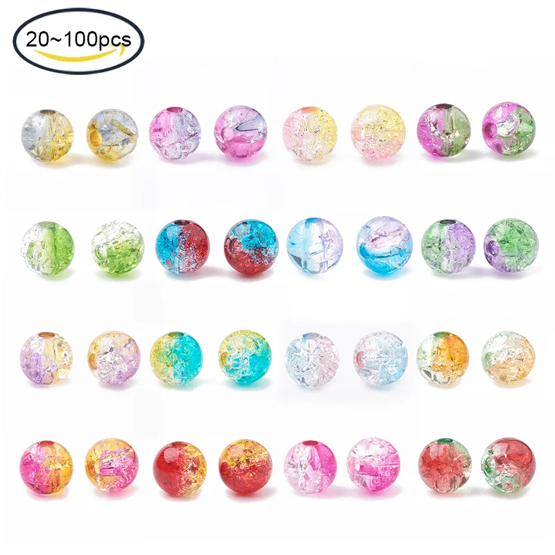 500g Acrylic Beads Transparent Crackle Style Two Tone Style Round Aquamarine 8mm Hole: 2mm, about 1840pcs/500g