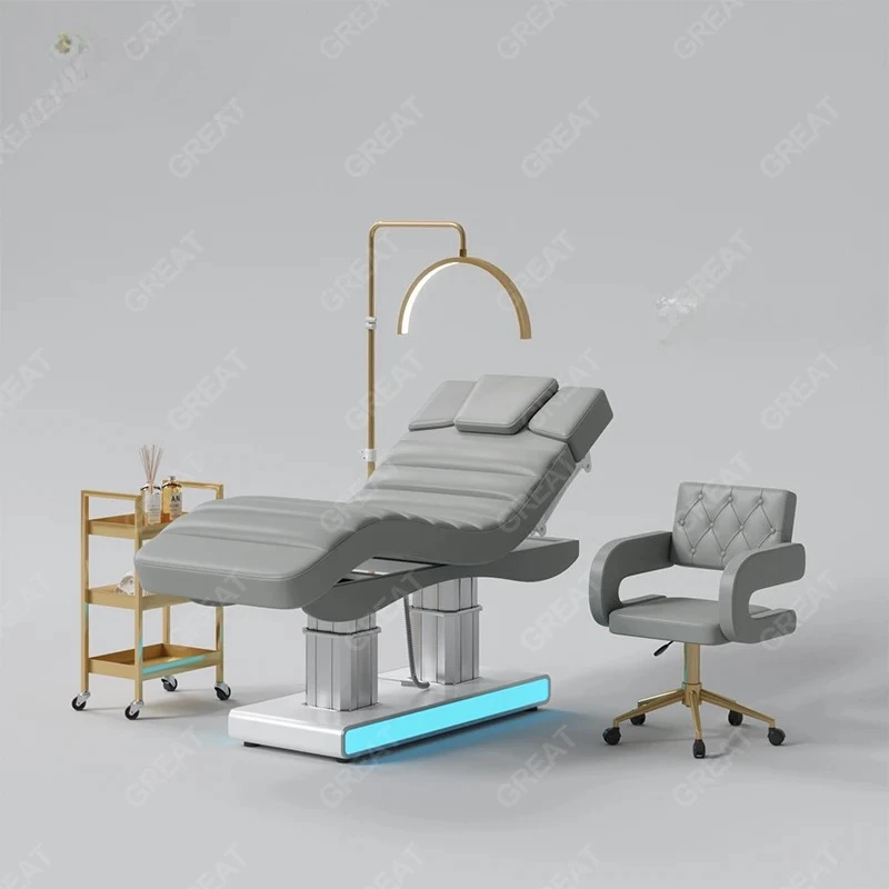 Lettino e lettino da massaggio per salone di lusso e resistente, lettino spa per clinica con trattamento elettrico reclinabile a 4 motori con illuminazione