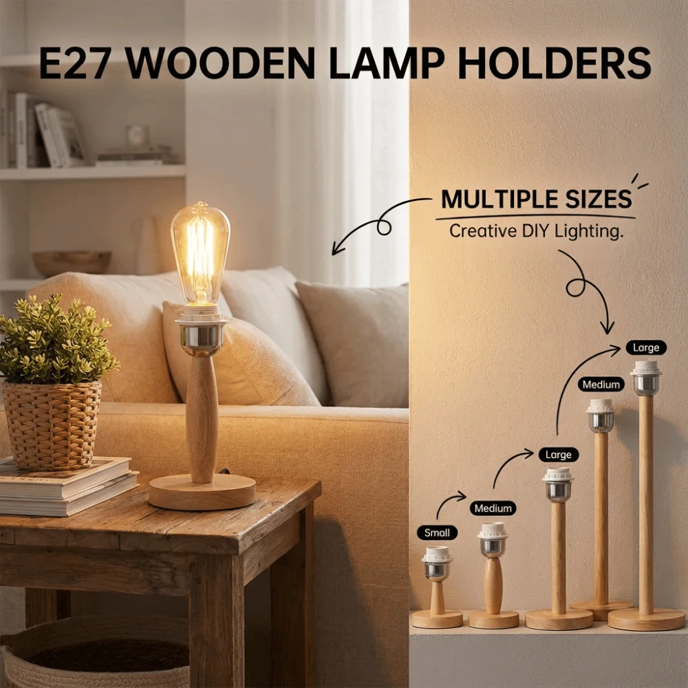 Universal Solid Wood Lamp Base Holder E27 On Off Switch Table Lamp Holder EU Plug Bedside Lamp Holder Study Room