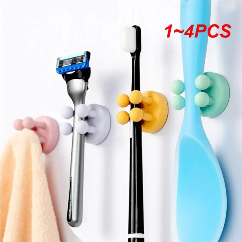 1~4PCS Bathroom Hook Strong Load Bearing Walls Wholesale Silicone Toothbrush Holder Hook Up Silicone Hook Easy To Use Kitchen