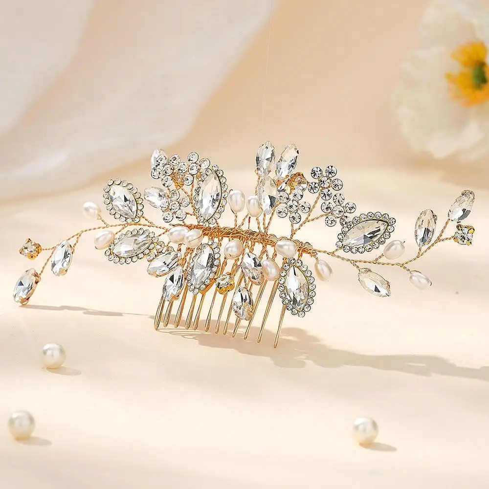 Винтажная расческа для волос ручной работы, свадебные аксессуары для волос со стразами, хрустальный жемчуг, свадебная расческа для волос для женщин