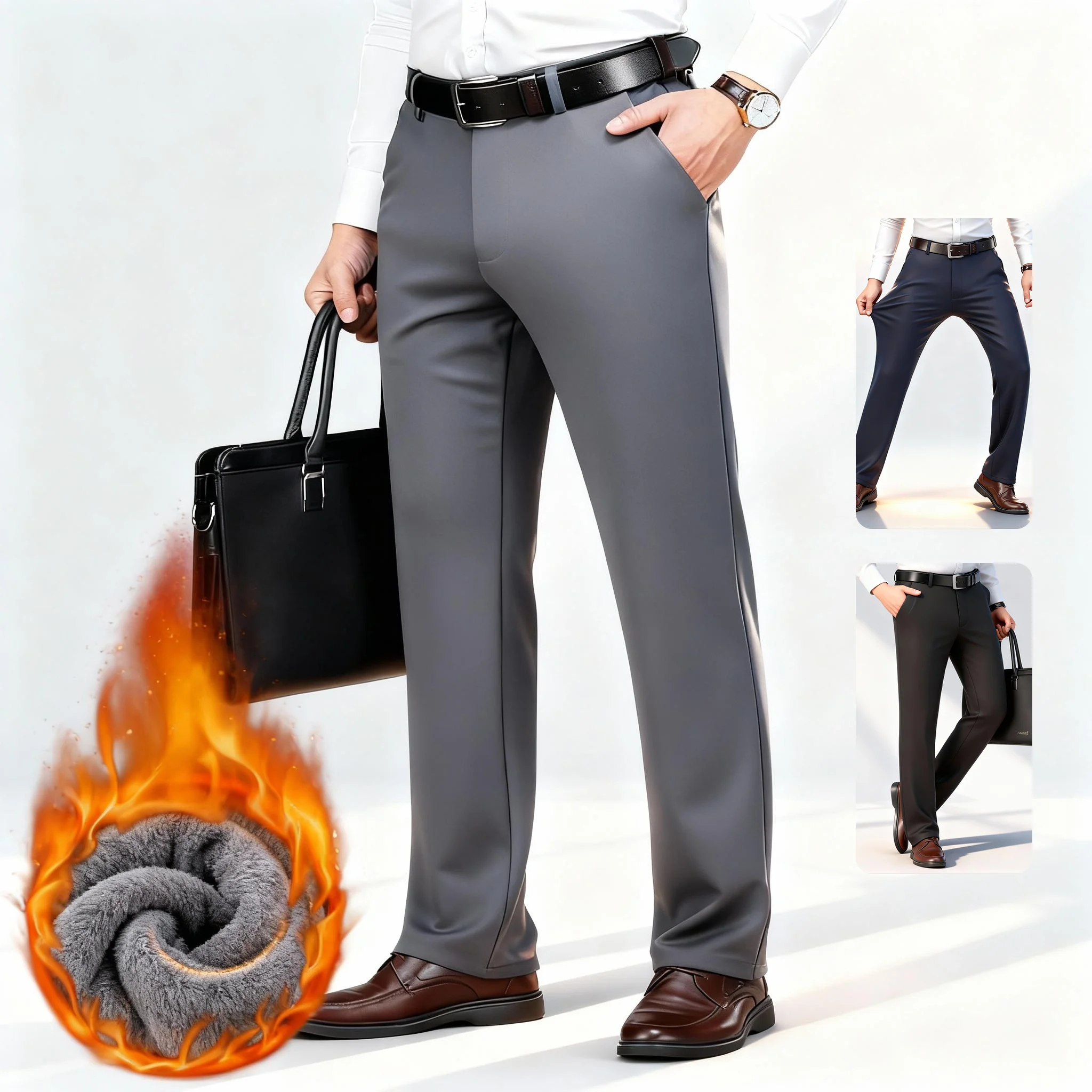 

Зимние флисовые теплые деловые брюки, мужские классические офисные темно-синие, серые, с эластичной резинкой на талии, деловой костюм, толстые брюки, большие размеры 40