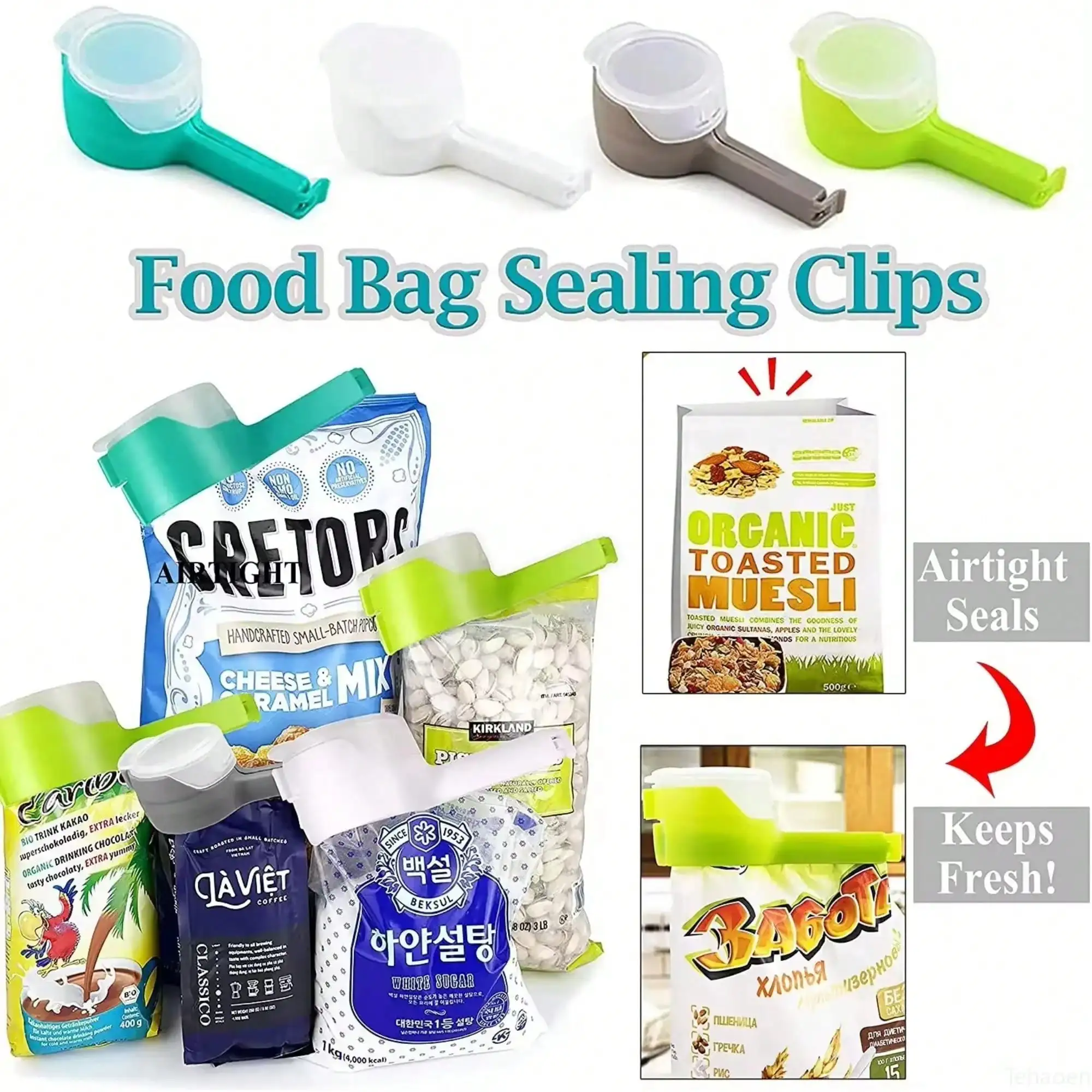 Pour Snack Clips Food Storage Sealing Clips with Pour Spouts Durable Plastic Clips for Food Storage Kitchen Snack Bag Storage