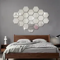 12pcs Hexagon Mirror Wall Stickers Self Adhesive Removable Wall Sticker Gold Silver Mosaic Tiles Decals Bedroom Home Decor 3