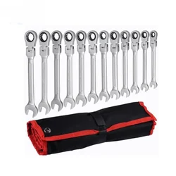 Ratcheting Combination Wrench Set Metric Flexible Head Spanner Set Chrome Vanadium Steel CR-V Flex-Head Ratchet Wrench Set