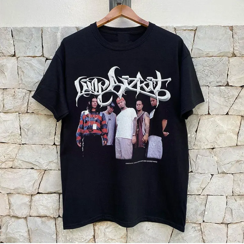

Limp Bizkit, мужская и женская модная футболка с открытыми плечами из Европы и Америки Metal Rock High Street FOG с короткими рукавами