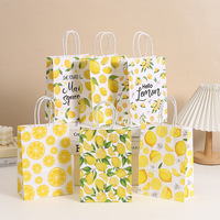 6pcs Summer Lemon Printed Fruit Tote Bag with Handle Kraft Paper Bag Summer Party Favour Birthday Wedding Valentine's Day Decor
