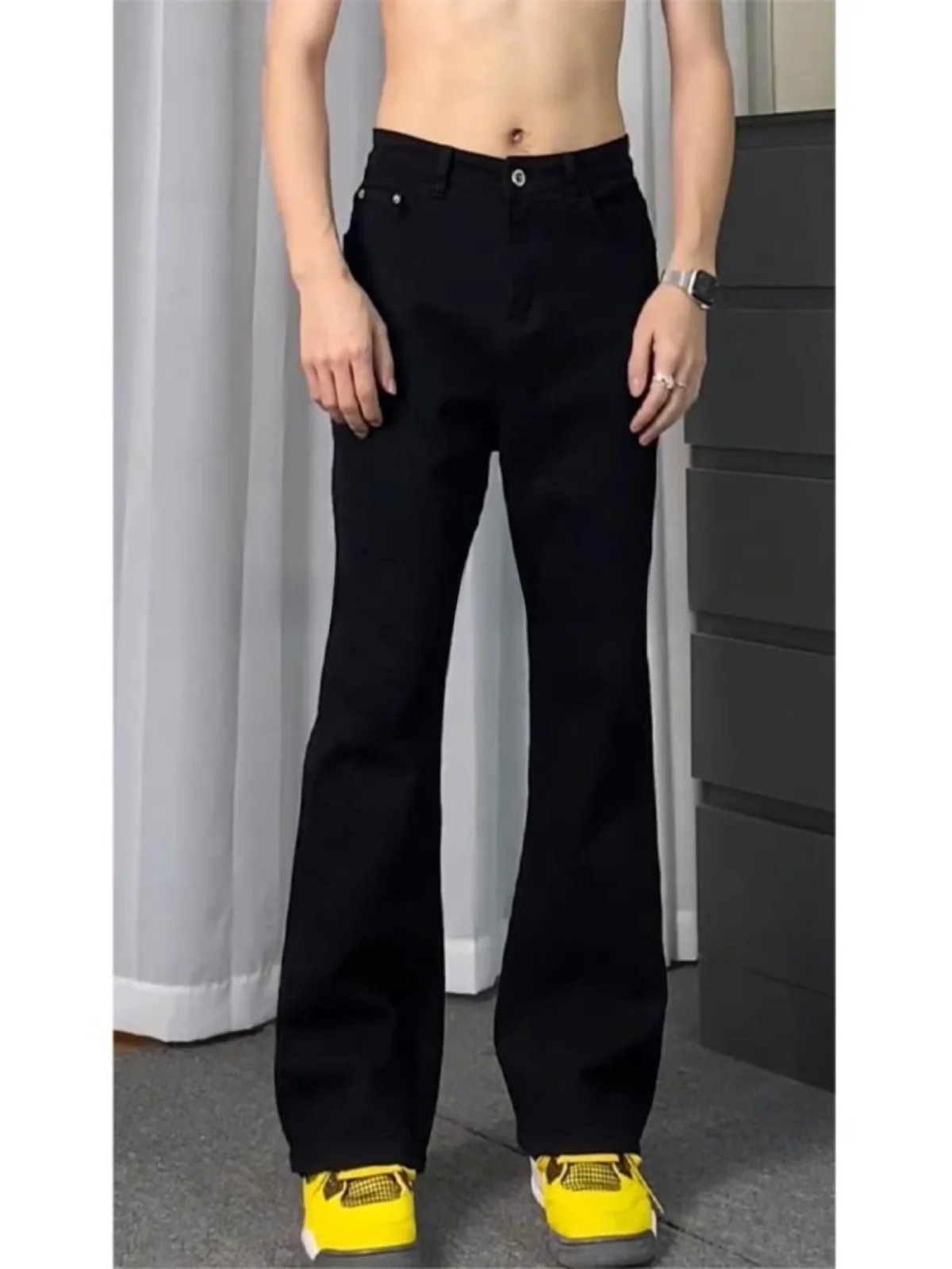 

Bla Straight Leg Micro Flared Jeans for Men American High Street CleanFit Pants Slimming Long Trousers Youth Faion