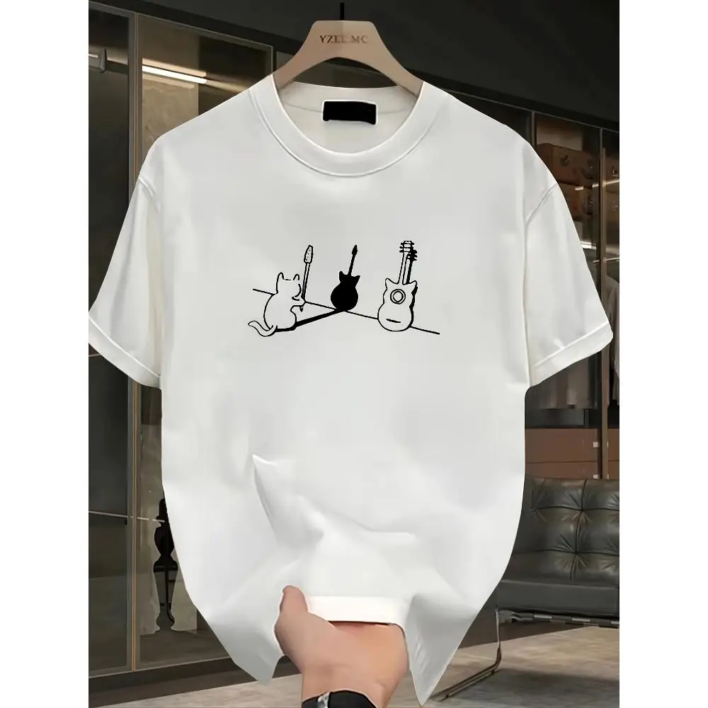 Men Heavyweight Pure Cotton Trend Print Loose Fit Short Sleeve Casual Top Summer Fashion Streetwear Breathable Comfortable