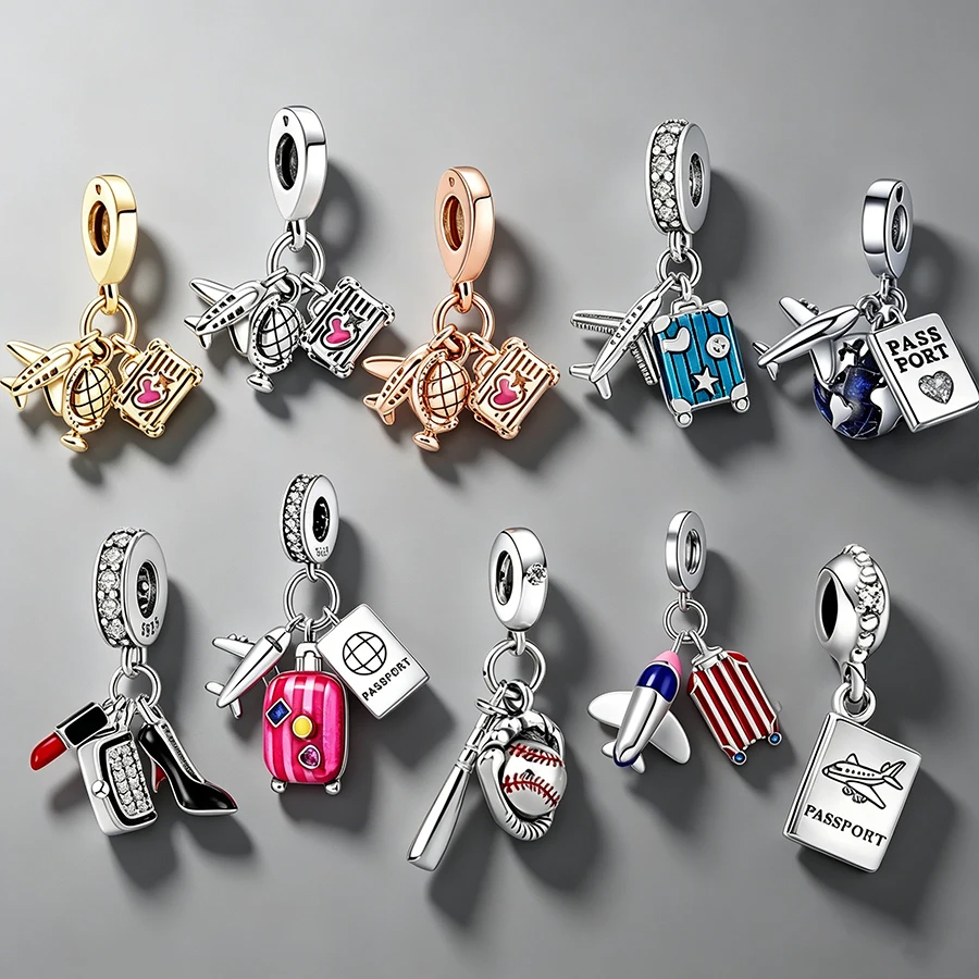 

New Europeans DIY Making Airplane, Globe & Suitcase Dangle Charm Bead Silver-Plated Fine Jewelry Fit Original Women Bracelet