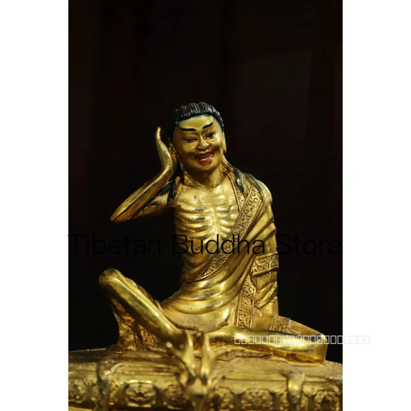 15cm Tibetan pure copper gilded gold painted Milarepa listening Buddha ornament