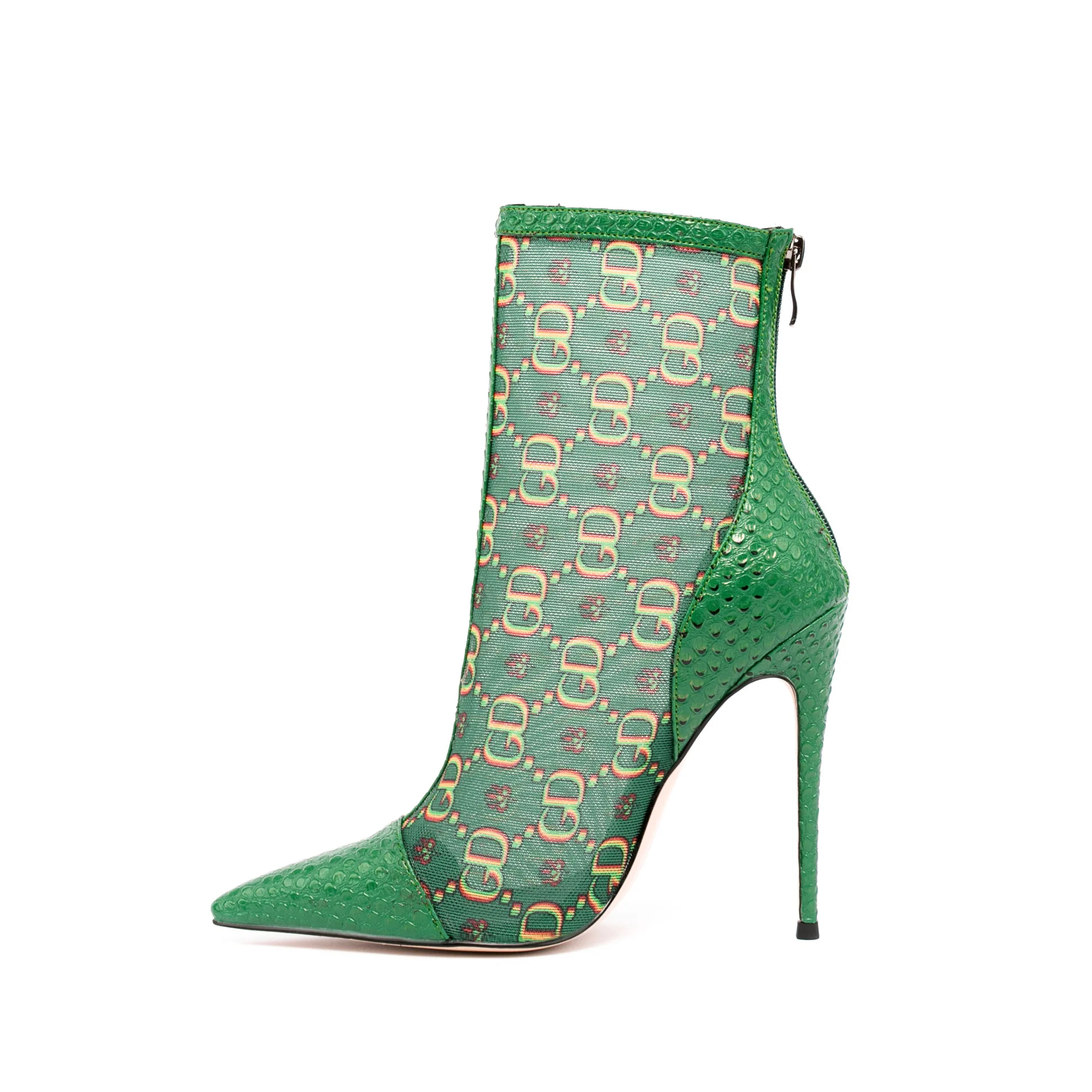 

Sheer Mesh Ankle Boots for Women Pointed-toe Stiletto Heel Green Patchwork Ankle Boots Party & Banquet Boots