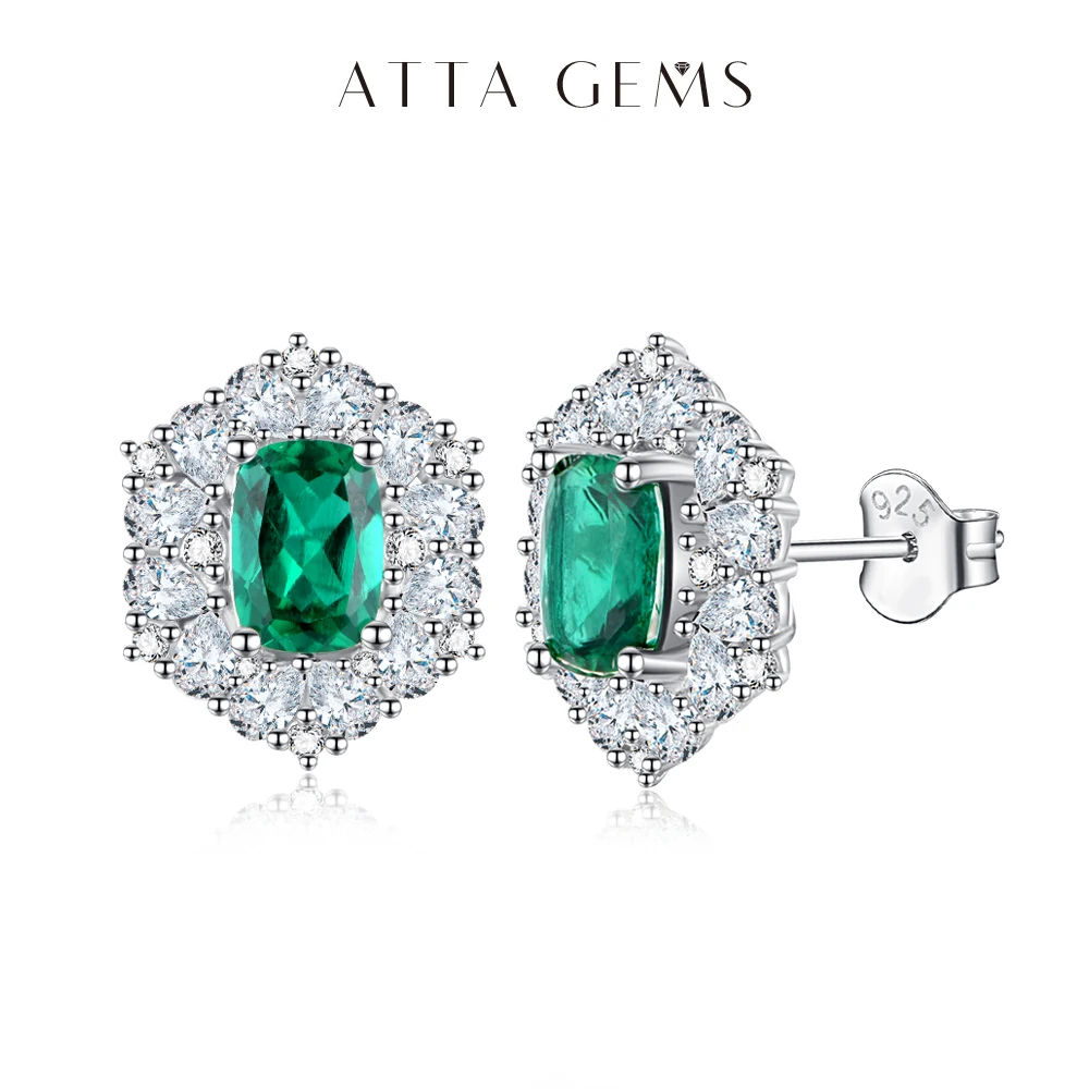 

ATTAGEMS 100% 925 Sterling Silver Emerald Zircon Gemstone Engagement Luxury Earrings For Women Girls Fine Jewelry