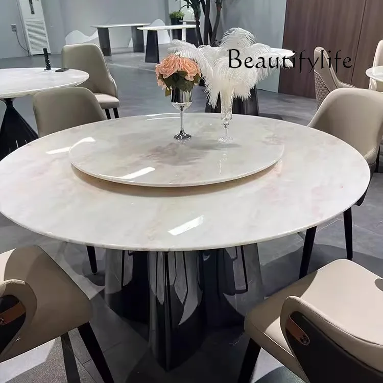 

Rainbow rose luxury stone dining table pure natural marble custom cream wind rectangular round table