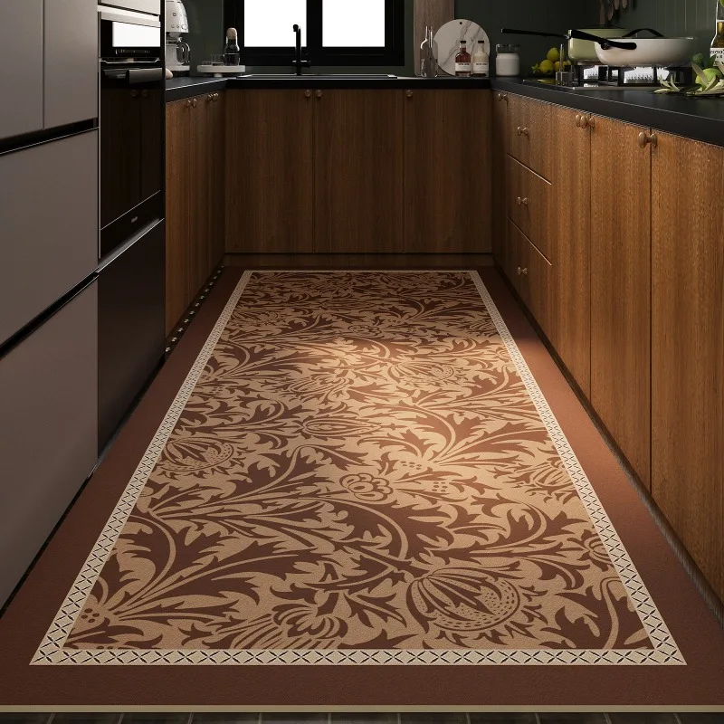 Flower Carole Style PVC Leather Kitchen Rug Waterproof Oil-proof Stain-resistant Carpet Large Area Non-slip Floor Mats Alfombra