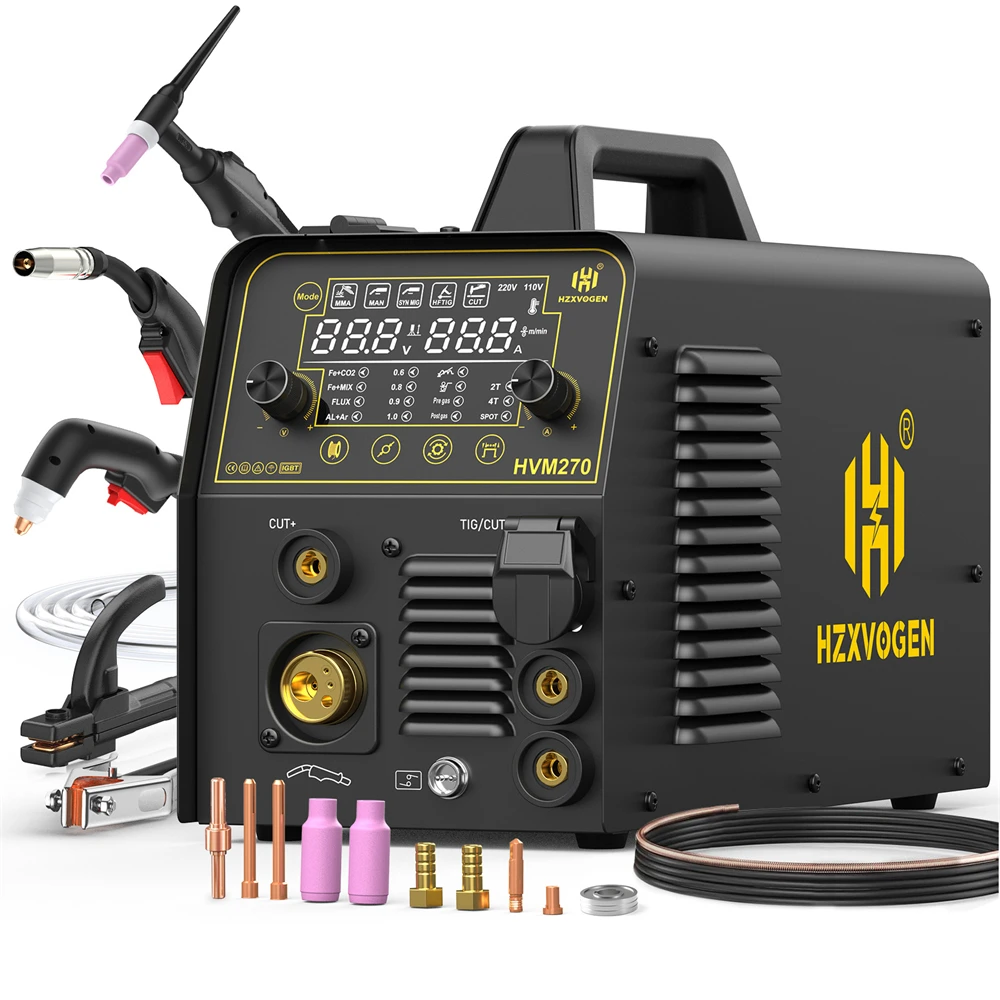 

HZXVOGEN HVM270 6 in 1 Aluminum Welding Machine ARC/Gas MIG/Gasless MIG/HF TIG/CUT Multi-process Plasma Cutter Welder 110V/220V