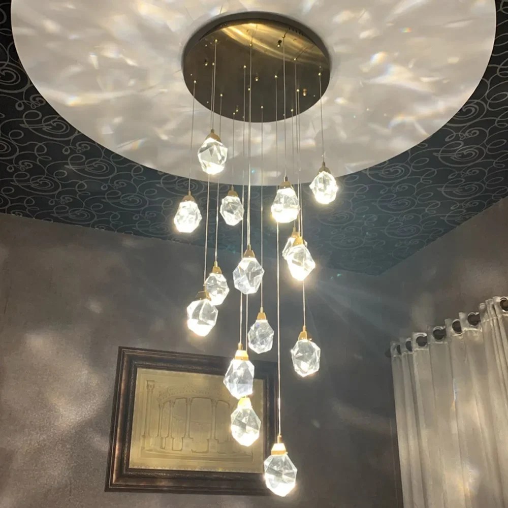 

Modern LED Crystal Chandelier Staircase Living Room Pendant Lamp Cristal Creative Hanging Lamp Large Indoor Lighting Fixture