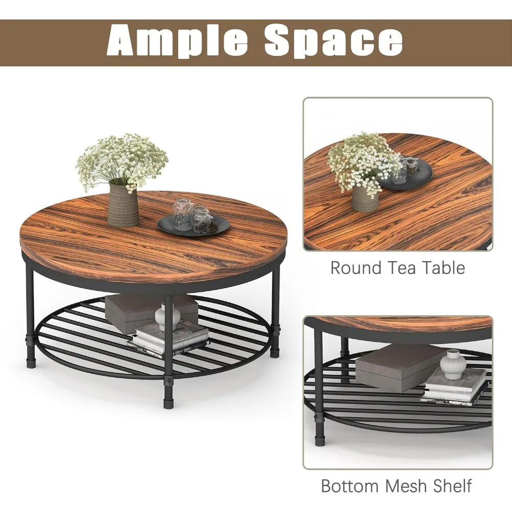 Tavolino da caffè vintage con piano in legno marrone grigio scuro con gambe in metallo e ripiano portaoggetti, alto 18,5 per piccoli spazi