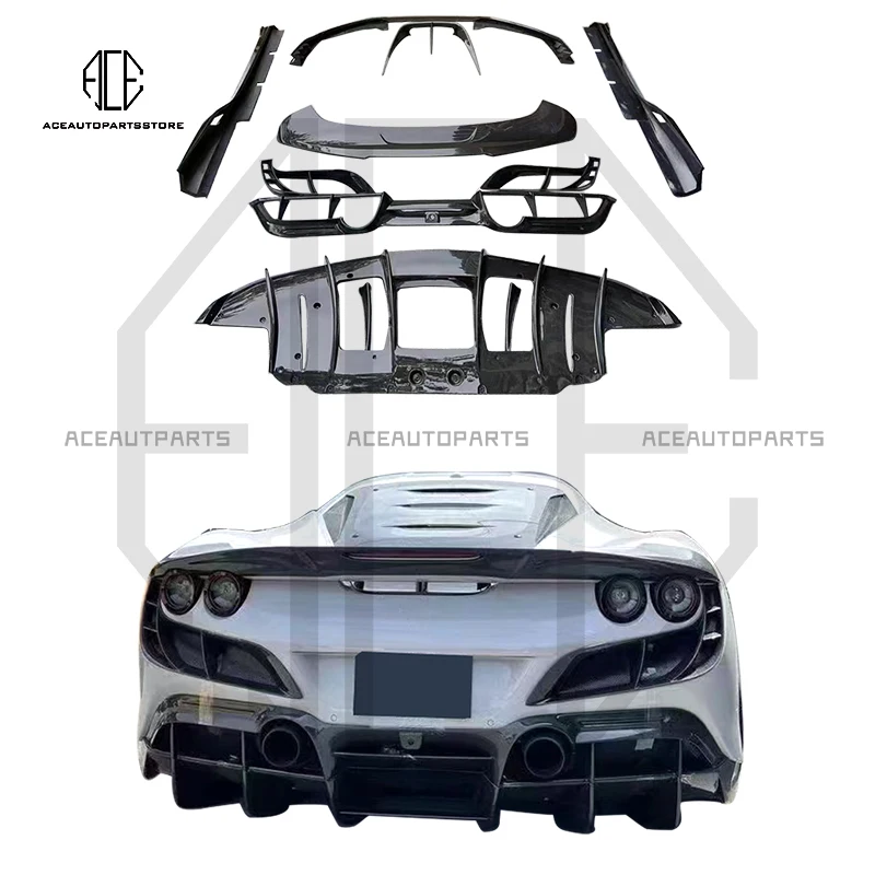 Upgrade 1016 Style Auto Parts Dry Carbon Fiber Front Lip Splitter Rear Ducktail Small Body Kit For Ferarri F8