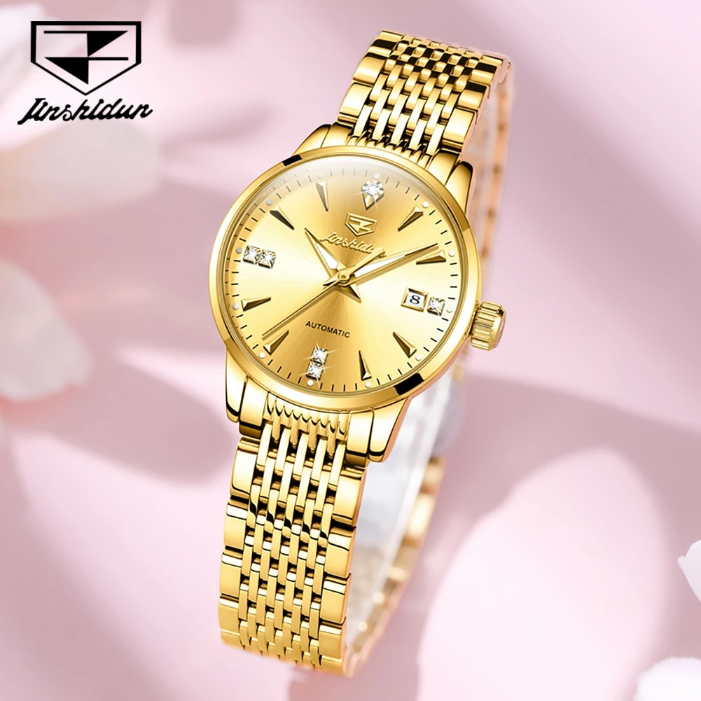 JSDUN Luxury Ladies Automatic Mechanical Watch Original Stainless Steel Business Lady Wrist Watch Fashion Elegant Women Watches