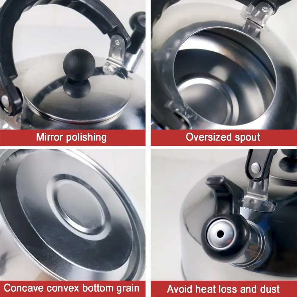 3L Durable for Home Office Restaurant Ergonomic Handle Whistling Kettle Stove Gas Water Kettle Teakettle Teapot for Trips
