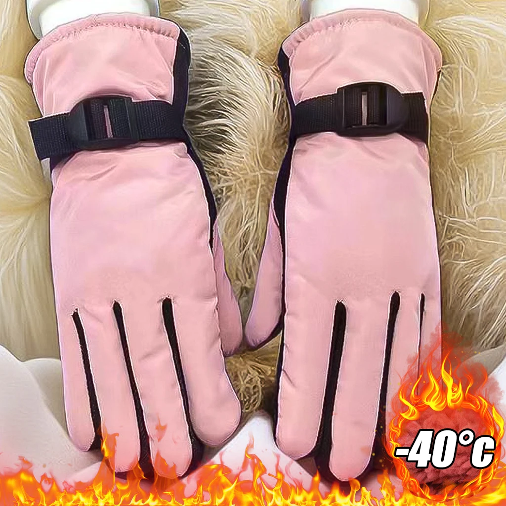 Skiing Windproof Gloves Pink Winter Warm Thick Cycling Gloves Outdoor Sports Touch-screen Anti Slip Couple Cotton Gloves