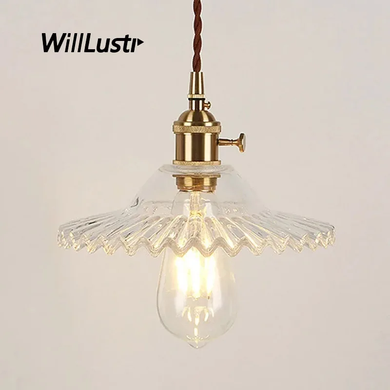 

Copper Head Pendant Lamp Crystal Pressed Glass Ceiling Chandelier Home Hotel Cafe Bar Umbrella Suspension Hanging Lighting