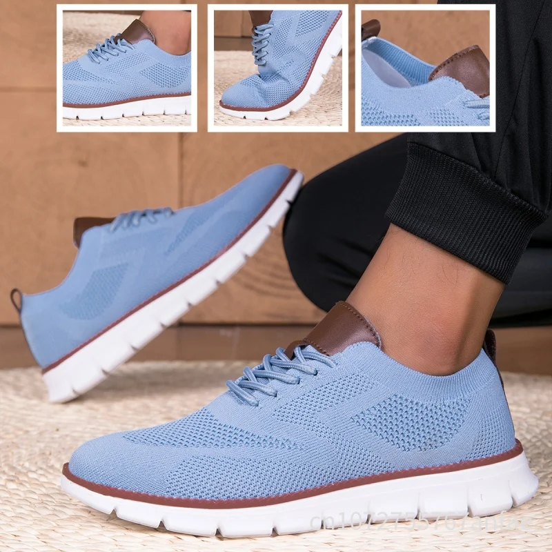 2026 New Men's Casual Loafers Breathable Mesh Walking Shoes Lightweight Lace-Up Design Spring Summer Fashion Flat Heel Anti-slip