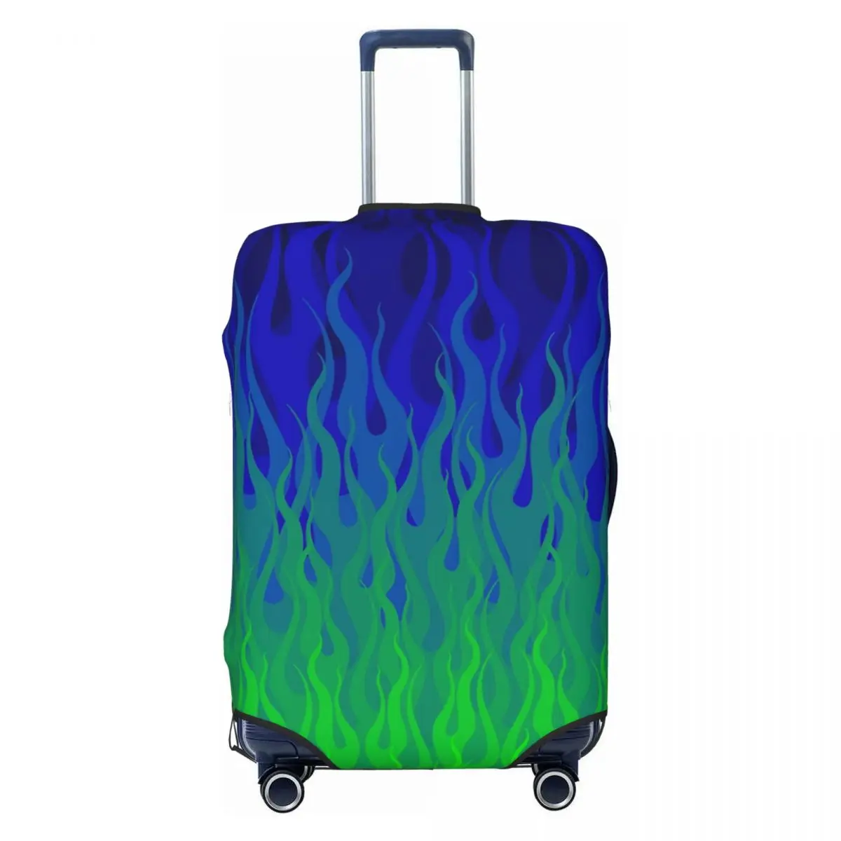 

Custom Fashion Green And Blue Fire Racing Flames Pattern Luggage Cover Protector Elastic Travel Suitcase Covers