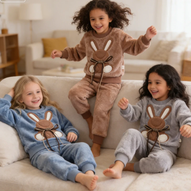 Baby Children Sleep Wear Toddler Kids Pajamas Flannel Thicken Long Sleeve Autumn Winter Cute Printed Clothing 2 to 4 Years