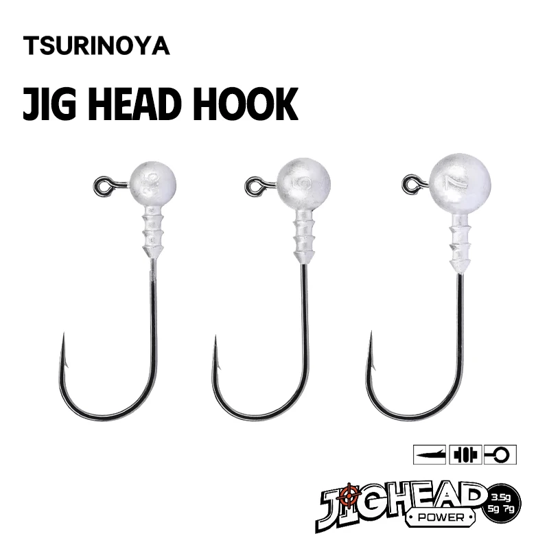 TSURINOYA Jig Head de anzuelo afilado para vinilo – cabeza redonda