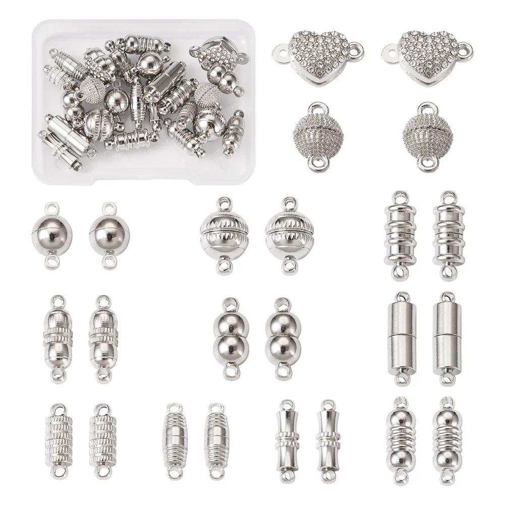 24Sets Heart Round Column Magnetic Clasps Alloy Brass Crystal Rhinestone Clasp Charms End Connector for Bracelets Jewelry Making