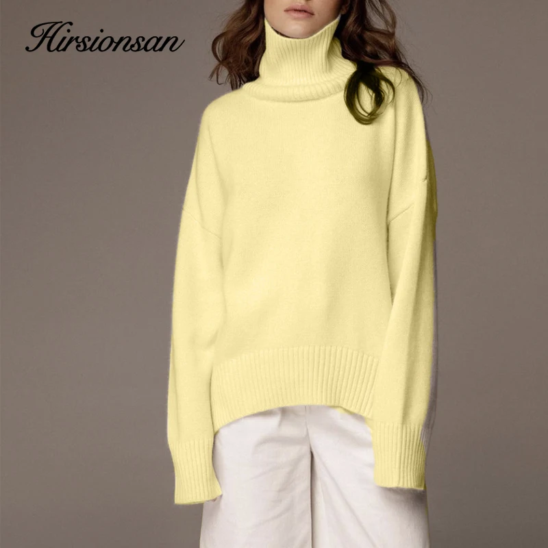 Hirsionsan Chic Turtle Neck Autumn Winter Sweater Women Soft Warm Basic Knitted Pullover 12 Colors Loose Casual Female Jumper