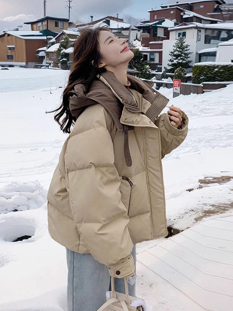 

Модная теплая хлопковая куртка для женщин, зимнее пальто, короткая верхняя одежда, повседневная свободная модель, дышащая, на молнии