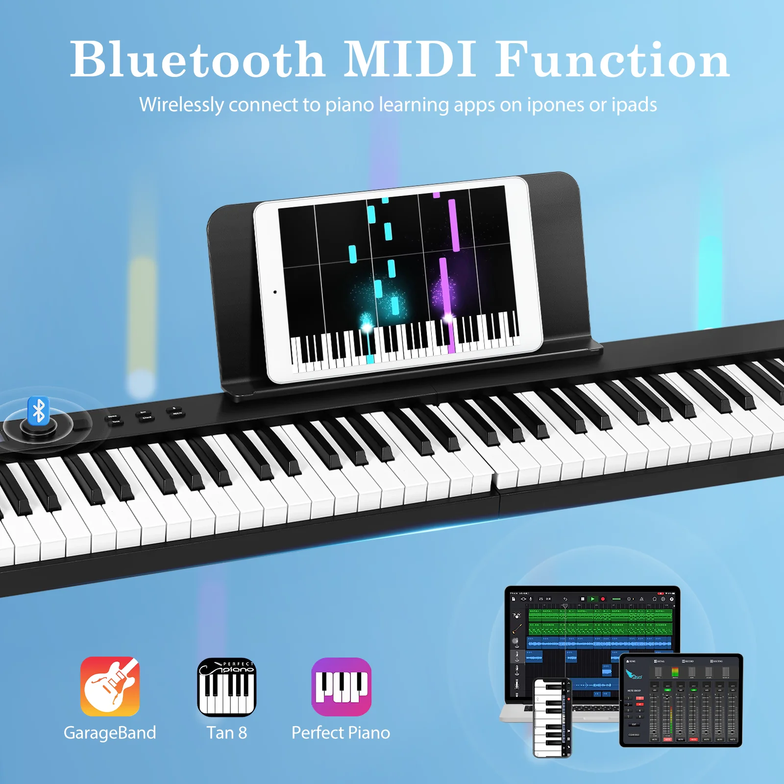 لوحة مفاتيح بيانو إلكترونية قابلة للطي 88 مفتاحًا 128 نغمة 180 ° لوحة مفاتيح البيانو القابلة للطي البيانو الإلكتروني متعدد الوظائف #3
