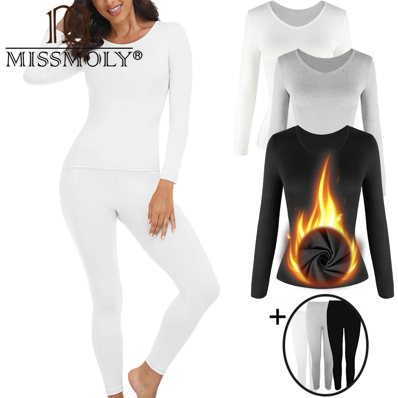 MISSMOLY Womens Thermal Underwear Sets Long Johns Base Layer Lightweight Thermals Cold Weather Keep Warm Pajama Set Tops Bottom