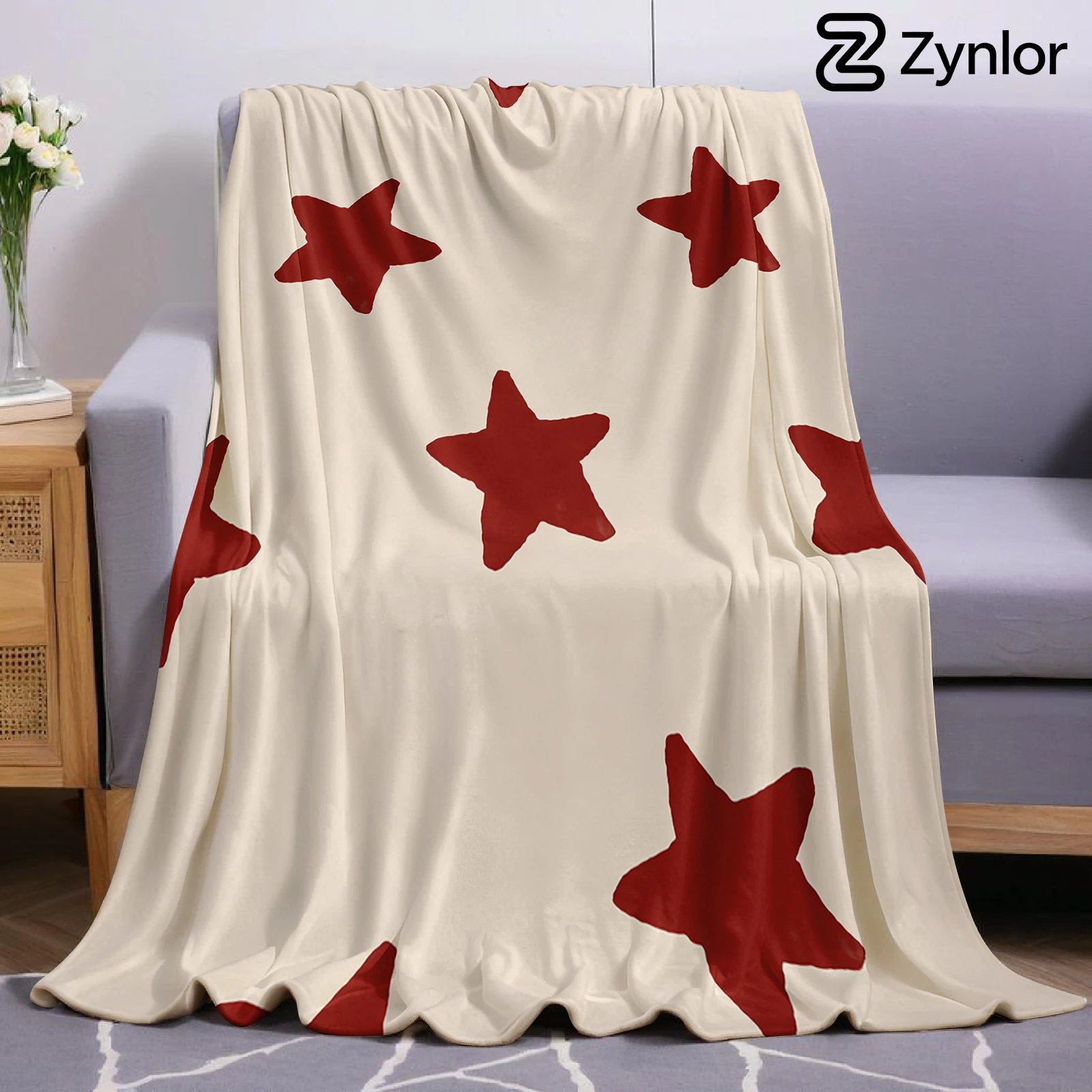 Burgundy Star Cartoon Anime Print Flannel Blanket Soft Warm Throw for Kids Bedroom Sofa Bed Christmas Office Car