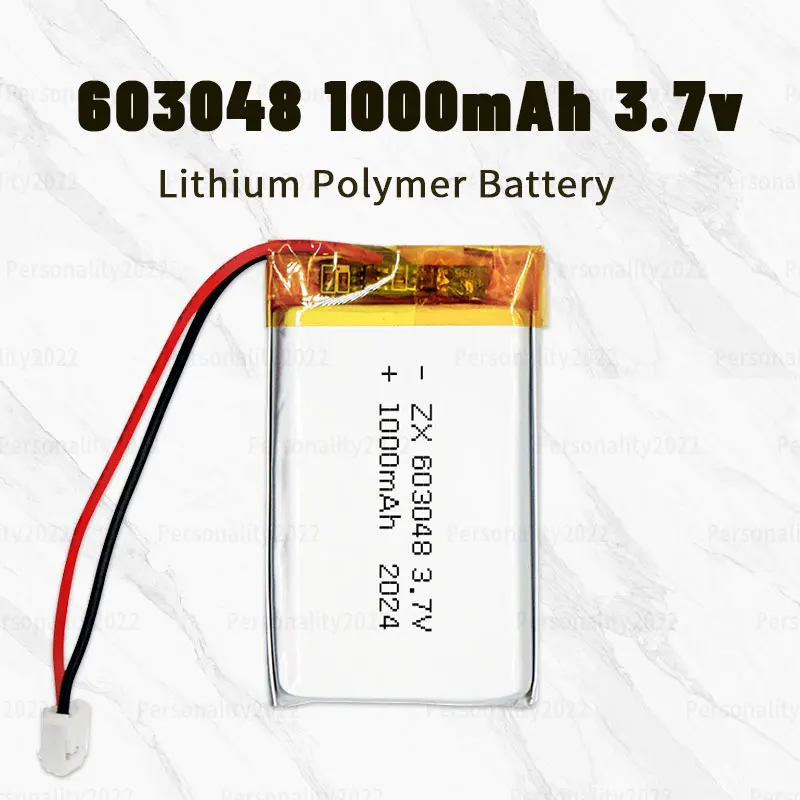 603048 Li Ion Battery 3.7V 2lipo 1000mAh Polymer Rechargeable Batteries for LED Emergency Lights Smart Audio Watch Beauty Meter