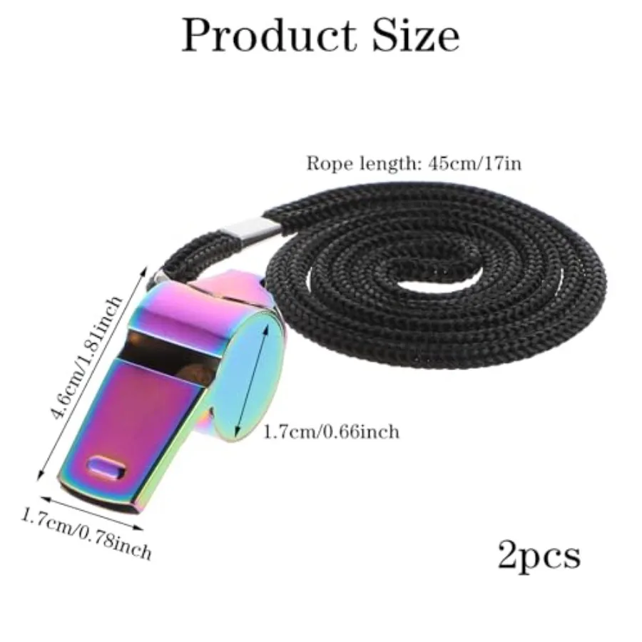2 Pcs Coach Whistle with Lanyard Stainless Steel Metal Teacher Whistle Colorful Backpack Whistle Emergency Sports Loud Whistle
