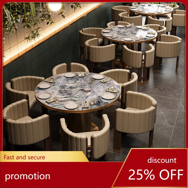 

HXL Restaurant Dining Table and Chair Set Simple Rock Plate Backrest Dining Chair