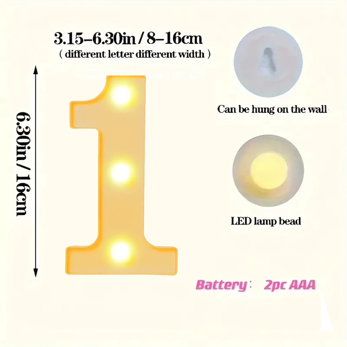 1pc 6.3inch Decorative LED Lamp White Plastic Marquee Number Light up Sign Neon For Home Wedding Party Birthday Holiday Decor