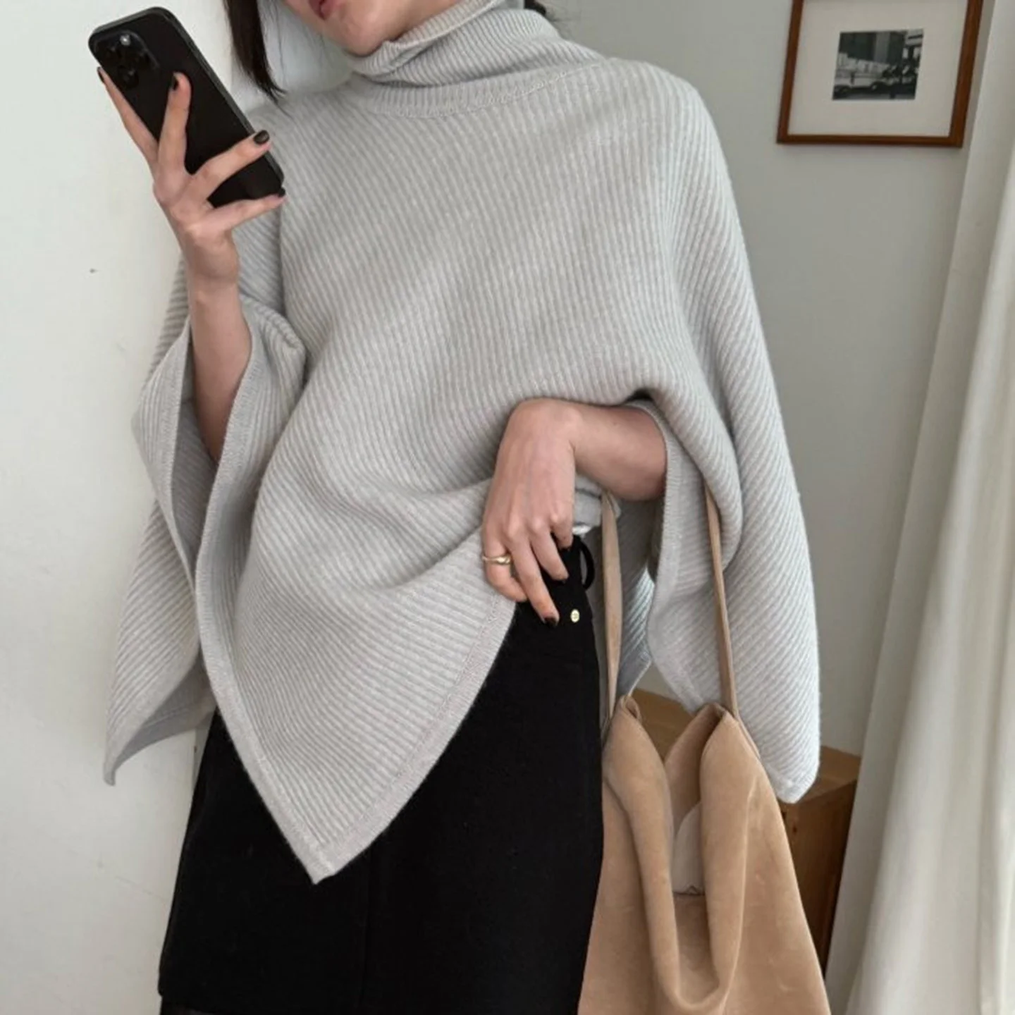 

Warm Knitted High Collar ex Stripe Design Windproof Loose Sle Cowl Ne Sweater Coat Casual Faion Autumn Spring New A...