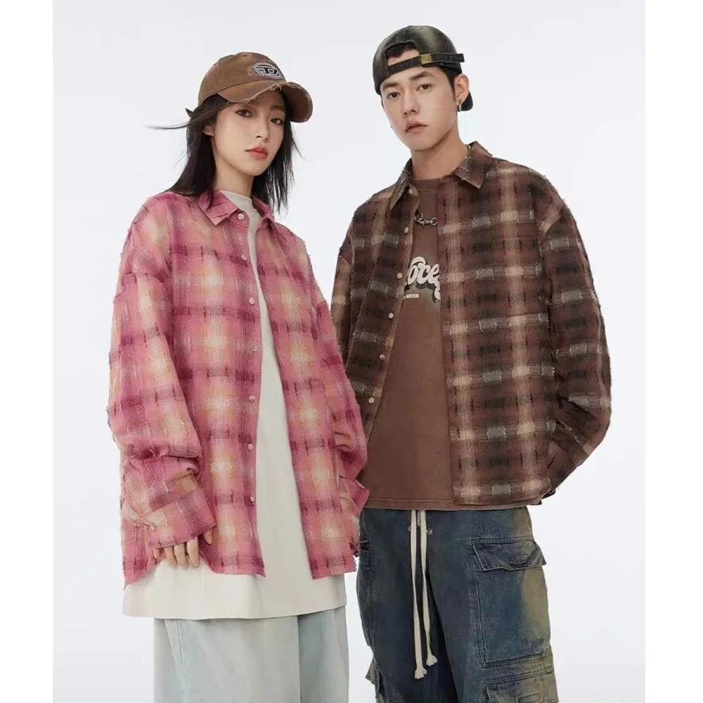 Unisex Checkered Shirt 90s Retro Y2K Fashion Loose Fit Long Sleeve Cotton Blend Streetwear Casual Daily Wear Hiphop Aesthetic