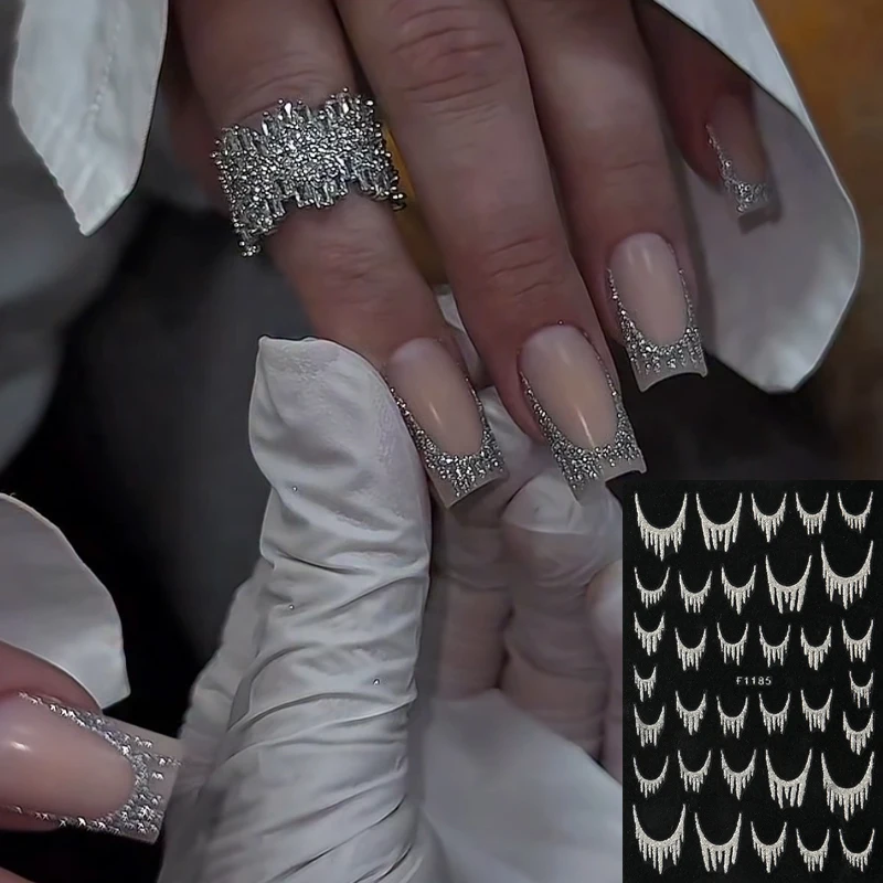 Prata ouro borlas listras francesas linha arte do prego adesivos holográficos glitter decalque do prego diy manicure decoração