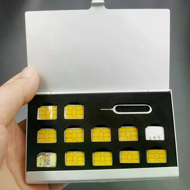 12-Slots-NANO+1-Slot-Card-Pin Aluminum Portable SIM Micro Pin SIM Card Nano Memory Card Storage Box Case Protector Holder