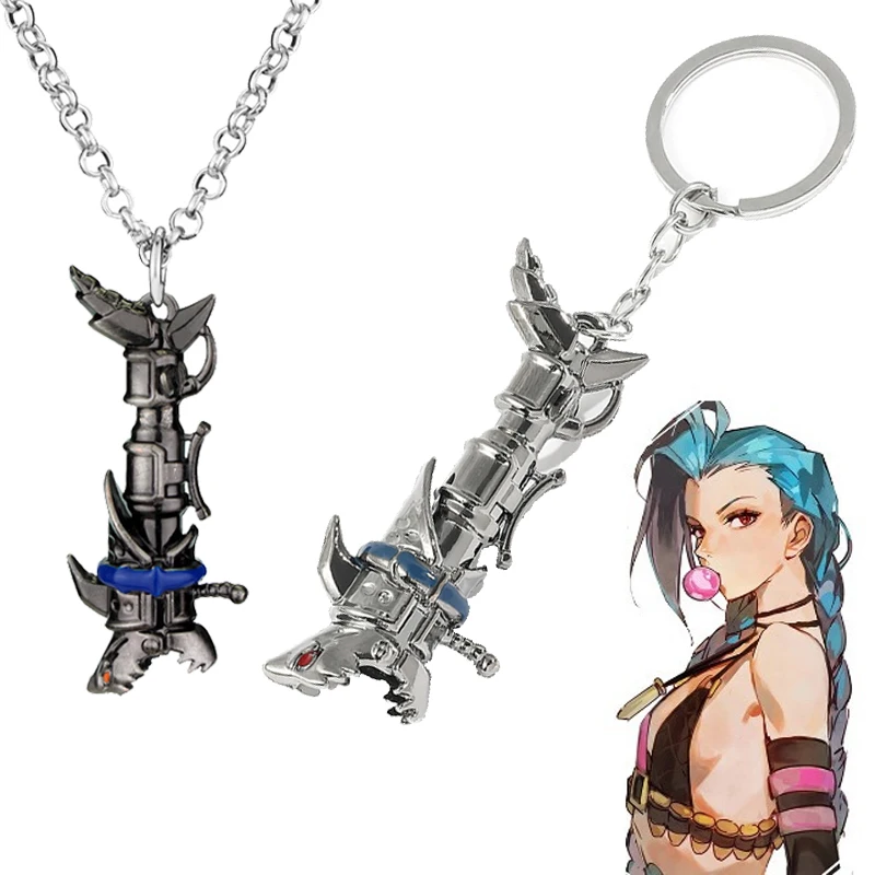 Arcane Jinx Anime Keychains Cartoon Car Key Chain Metal Necklace Pendant Fashion Accessories Fine Jewelry Christmas Gifts Toys